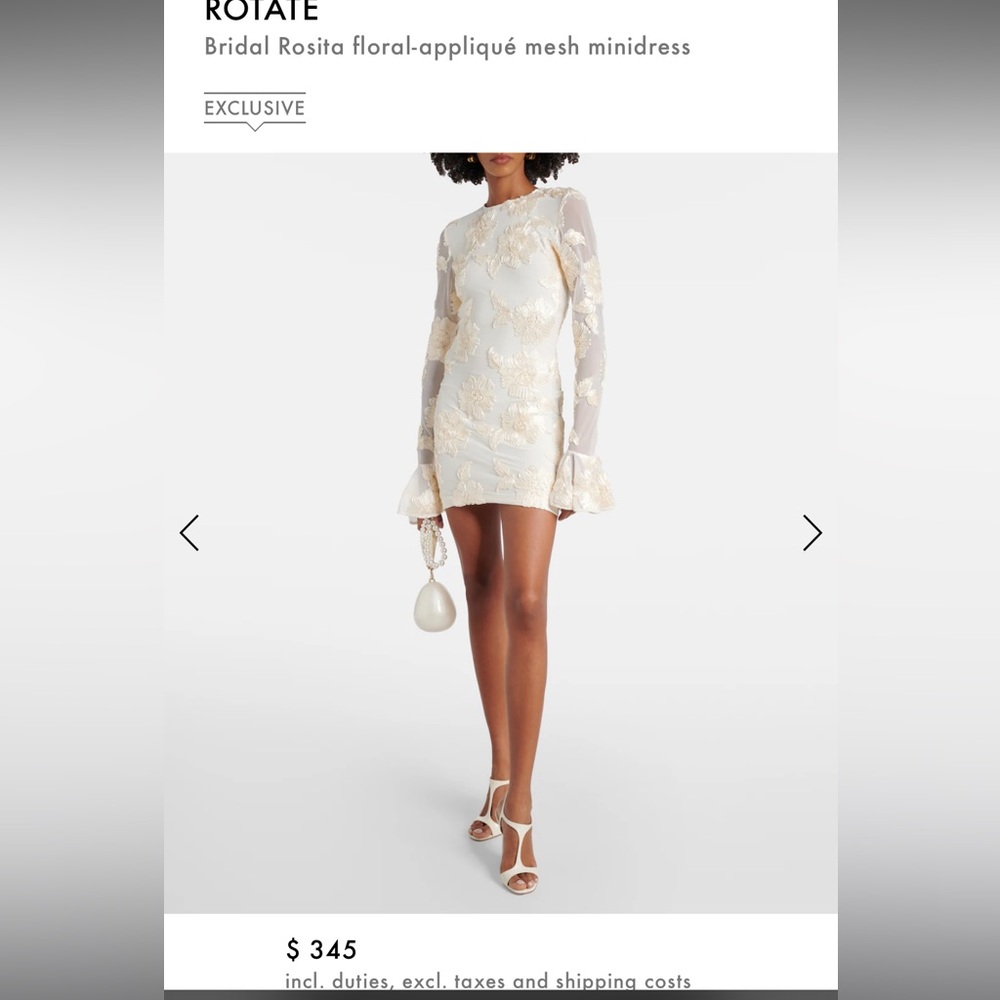 Rotate - Bridal Rosita Floral Appliqué mesh MiniDress - Size 42 (US12)
